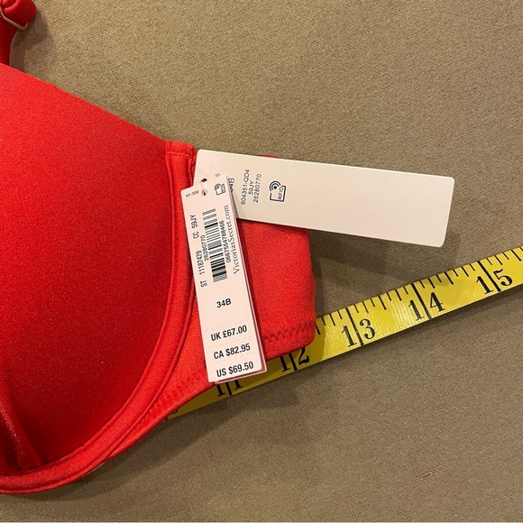 Victoria’s Secret Bling Rhinestone Logo Straps Push Up Bikini Top Red Sz 34B NWT - Picture 10 of 11